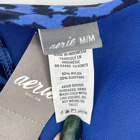 Aerie Lightly Lined Leopard Print Triangle Bikini Swimsuit Top Blue Women Medium - Picture 4 of 4